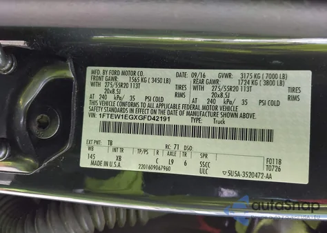 2016 Ford F-150 Xlt из США, поврежденный, VIN 1FTEW1EGXGFD42191